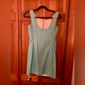 Lilly Pulitzer Women's 0 Aqua Kolby Mini Dress W/ Pink Floral Embroidery Detail